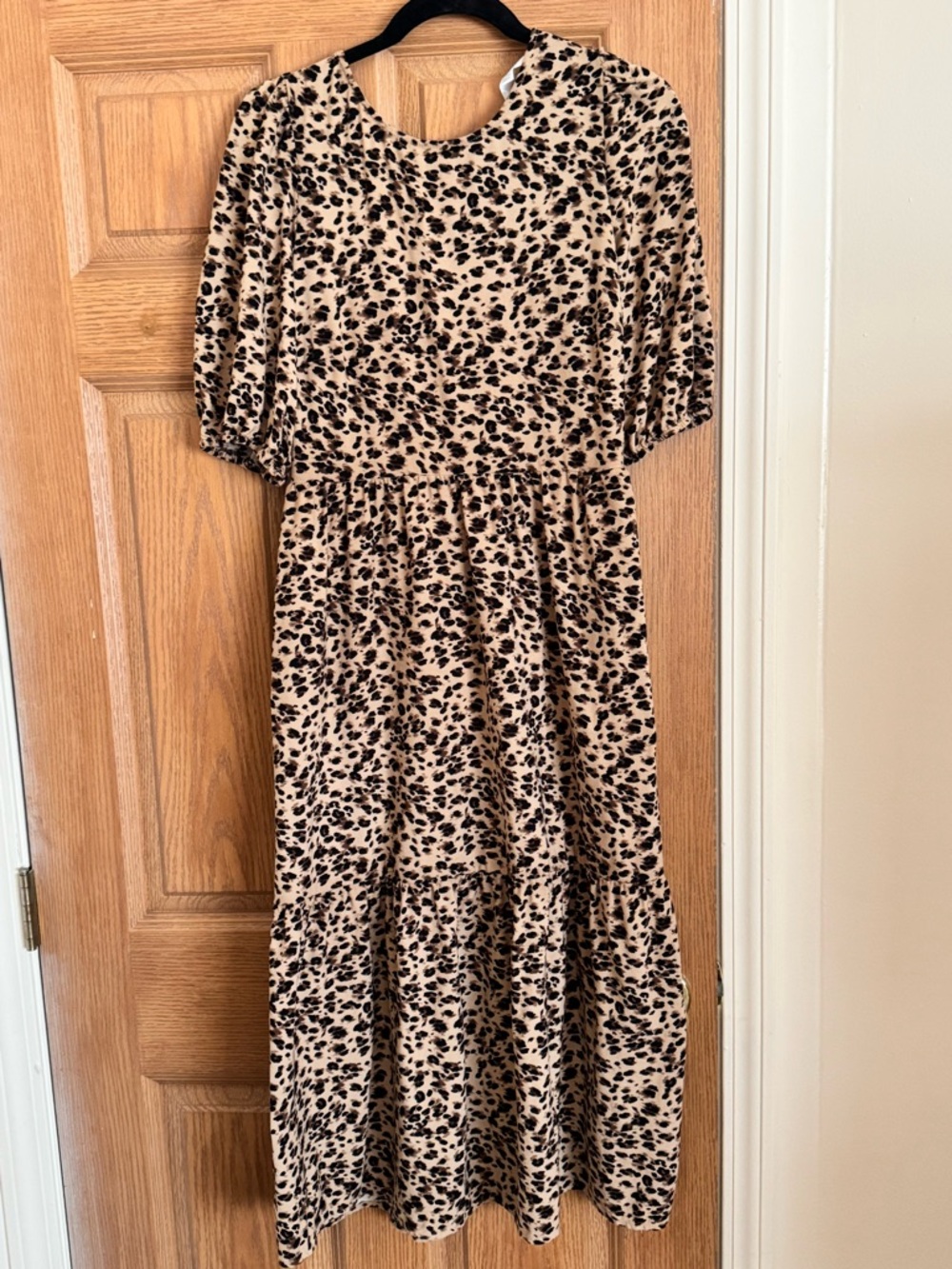 Time and Tru Beige and Black Leopard Print Midi Dress